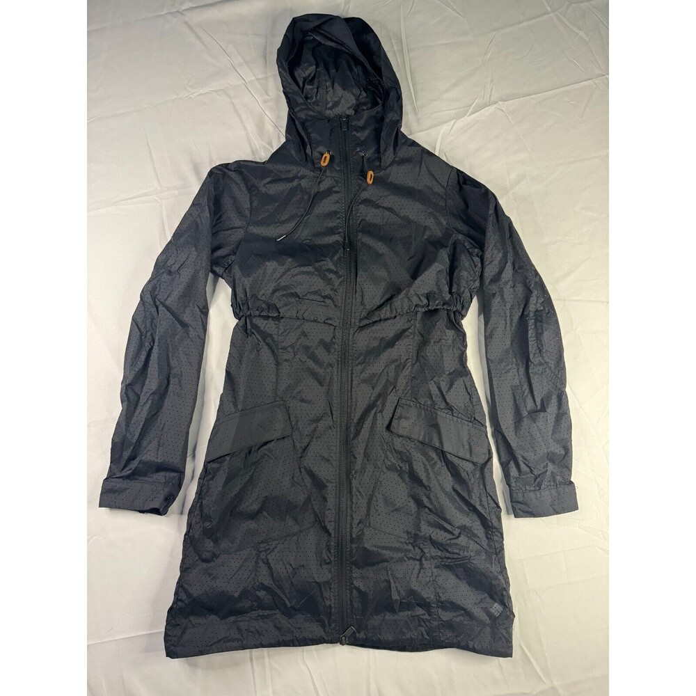 Columbia Jacket Womens Long Small Parka Windbreaker Black Hooded Long Sleeve